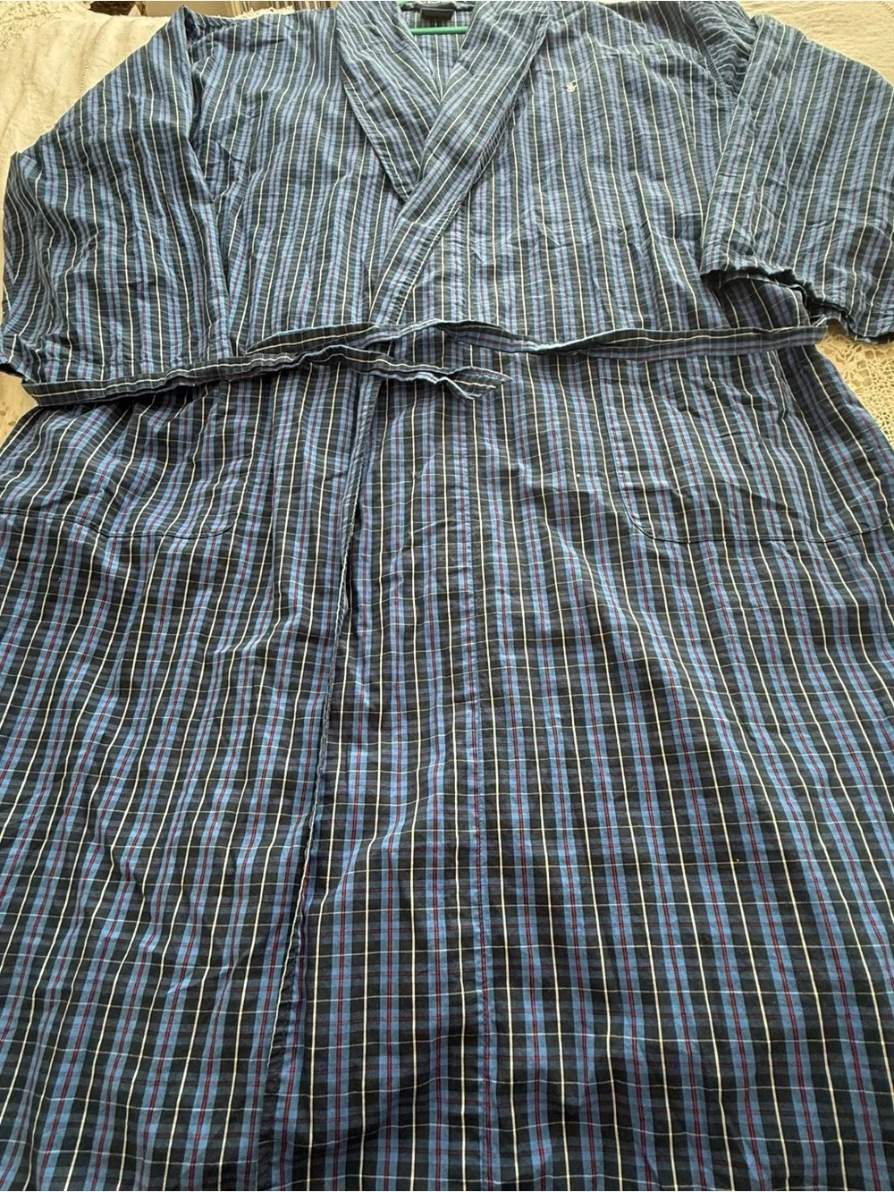 Polo Ralph Lauren Men's Classic Plaid Woven Cotton Robe L/XL Blue Lightweight